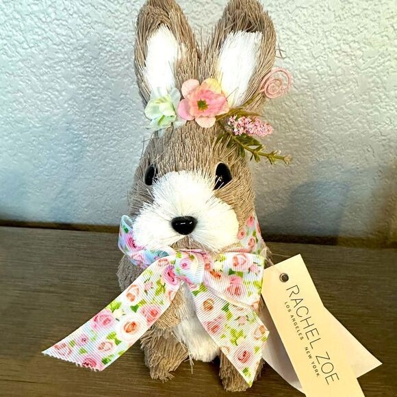 Easter Bunny Rabbit Spring Straw Decor Figurine - Picture 1 of 5